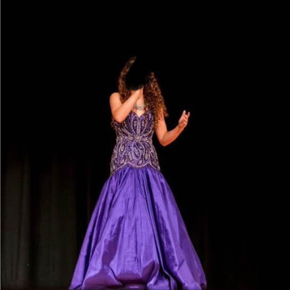 Elegant Purple Gown with Intricate Beading